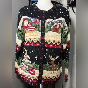 Tiara Women's Multicolor Knit Cardigan - Red, Black, White, Gold Size M